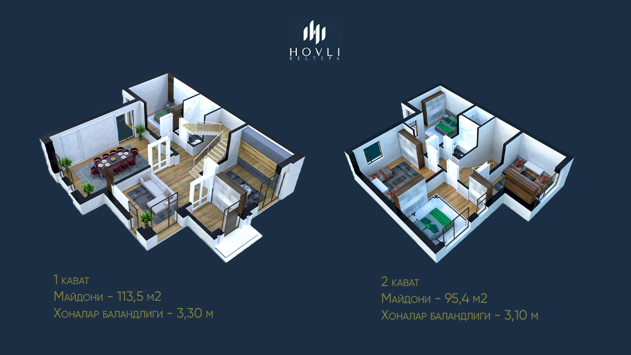 7-комн. коттедж, 209.5 м² план 2 | Коттедж Hovli Beltepa