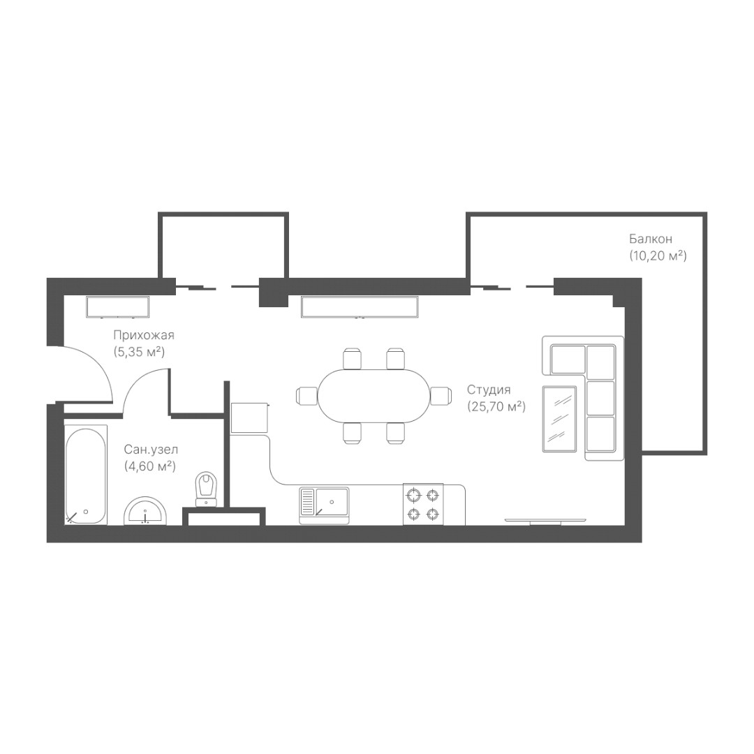 2-xona tekis, 40.74 m² ⋅ reja 3 | Loft Residence turar-joy majmuasi | Yangi binolar | Domtut