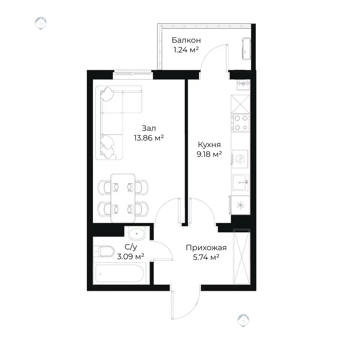 Sotuvda 1-xonali kvartira, 33 m² - rasm 1
