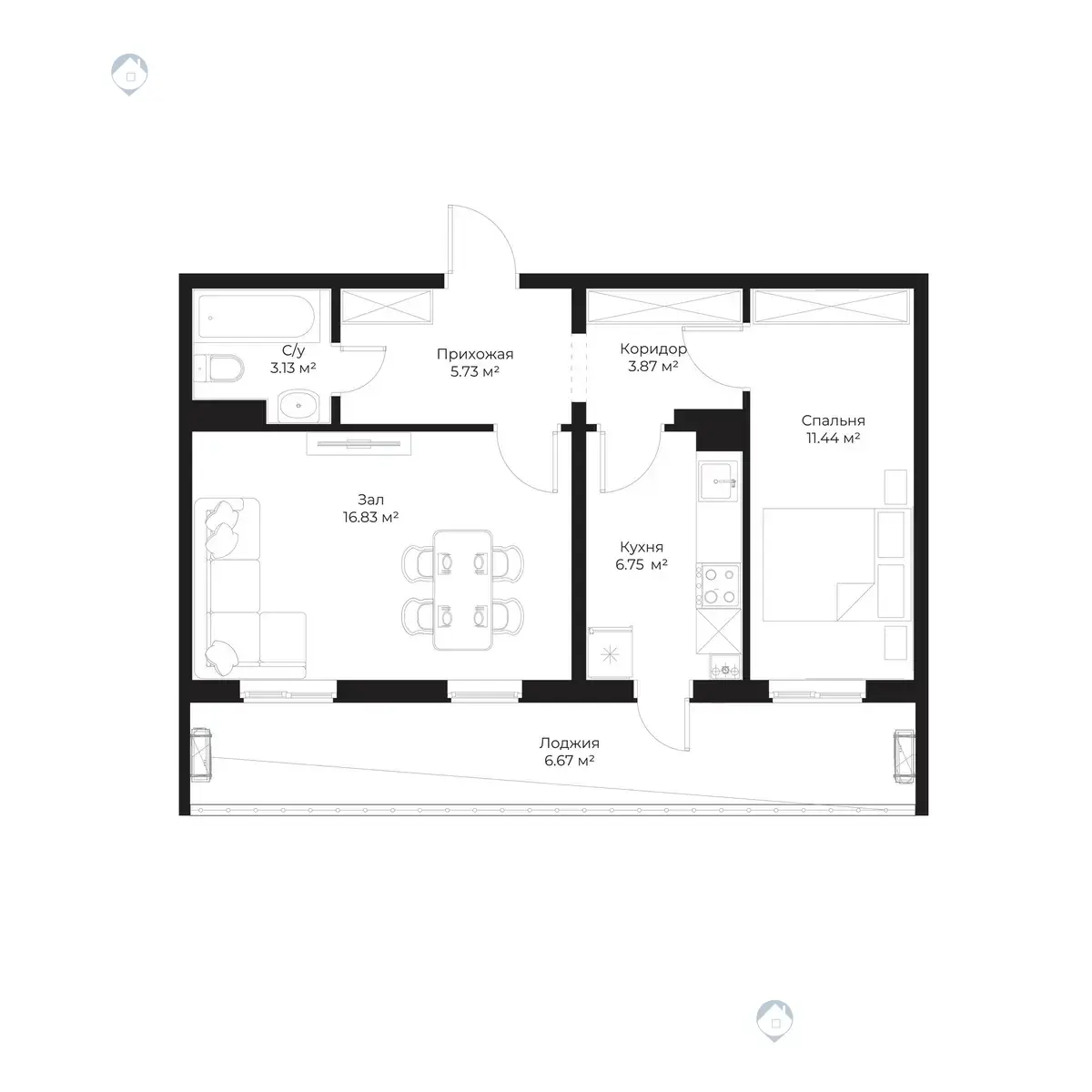 Sotuvda 2-xonali kvartira, 54 m² - rasm 1