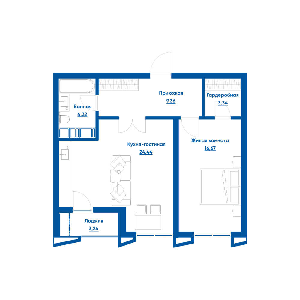 Двухкомнатная квартира 59.75 м² план 6 | Жилой комплекс Regnum Plaza