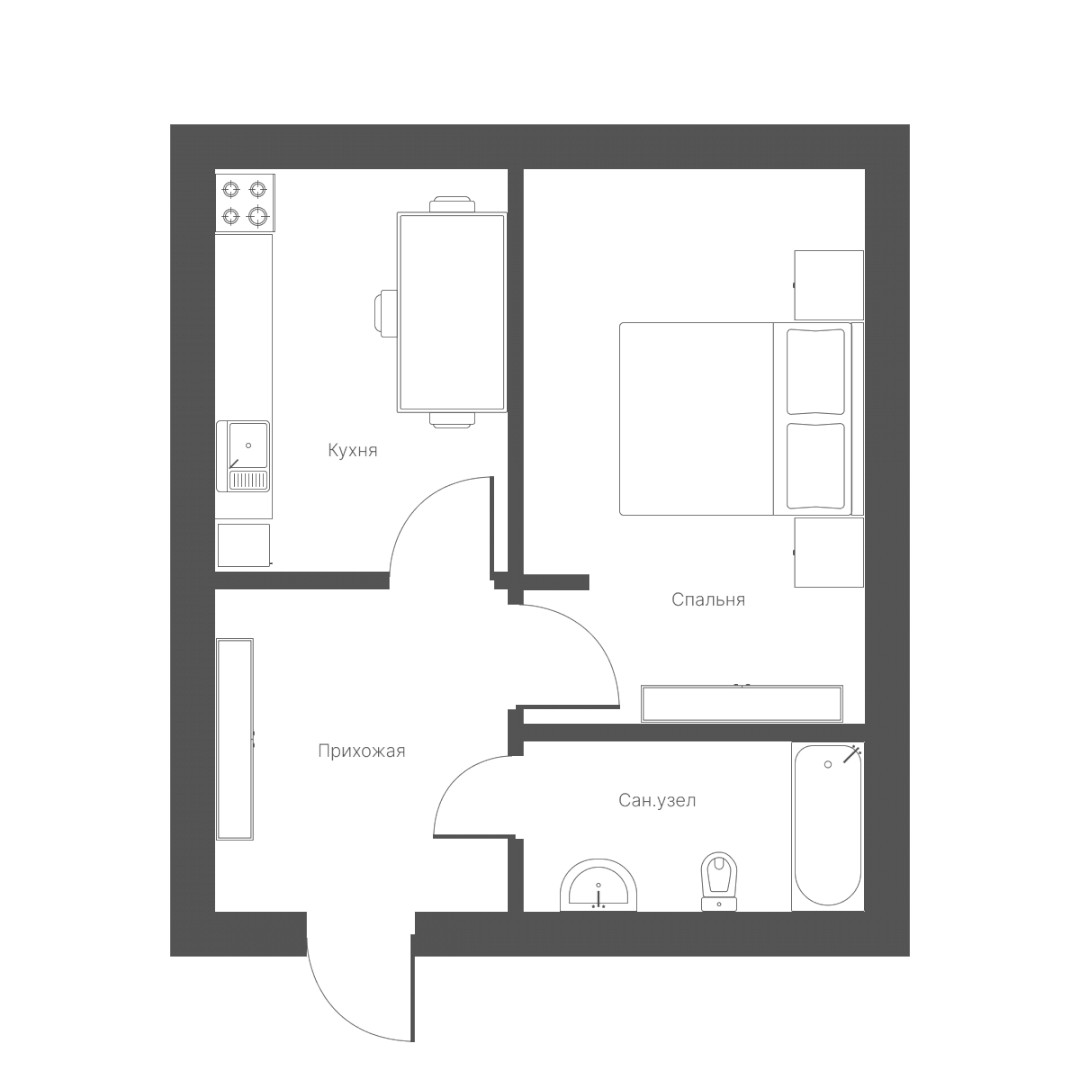1-xona tekis, 39 m² ⋅ reja 1 | The Home Residence turar-joy majmuasi | Yangi binolar | Domtut