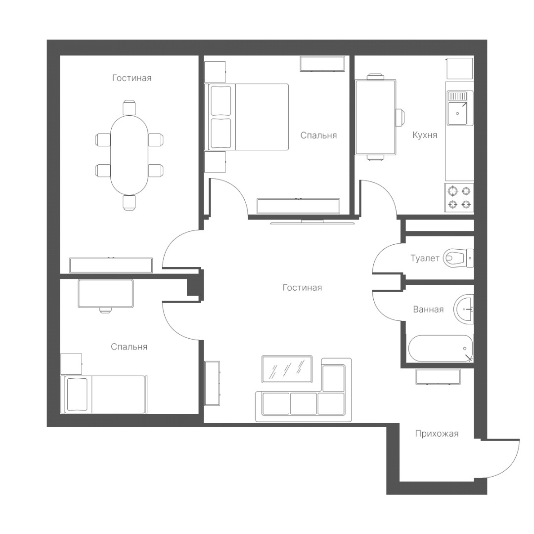 4-xona tekis, 96 m² ⋅ reja 6 | The Home Residence turar-joy majmuasi | Yangi binolar | Domtut