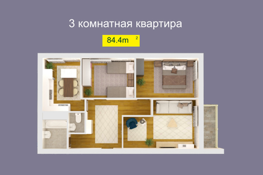 3-комн. квартира, 84.4 м² ⋅ план 4 | Жилой Комплекс Obinazir | Новостройки в Ташкенте | Domtut